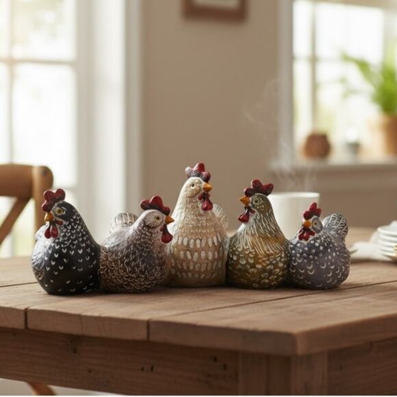 NWT ~ Set/5 Modern Farmhouse Barnyard Chicken Rooster Family Sculpture - Picture 1 of 4
